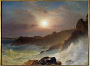 Východ slunce na pobřeží Maine ve Spojených státech v roce 1863. Obraz od Frederic Church (1826-1900) Ec. Hořký. od Frederic Edwin Church