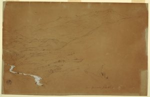 Údolí s potokem a domy, poblíž Guaranda, Ekvádor od Frederic Edwin Church