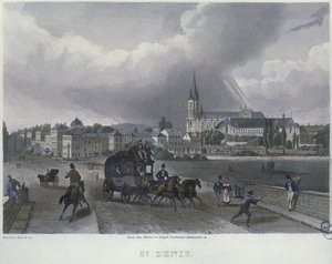 Město St. Denis, ryl Frederic Martens (1809-75) 1832 (barevná rytina)