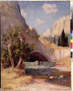Pohled na krajinu Fontaine du Vaucluse z Provence. Obraz Frederica Montenarda (1849-1926) Rozm. 65x50,5 cm Povinná zmínka: Sbírka fondu pro de Provence, Marseille