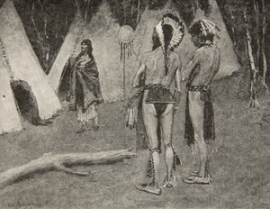 A její milenci, odmítnutí,... Hezcí muži s barvou a peřím, z The Song of Hiawatha od Henryho Wadswortha Longfellowa (1807-82), hospoda. George G. Harrap und Company Ltd., 1911 od Frederic Remington