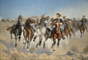 Sesedli: Čtvrtí vojáci hýbou ledovými koňmi, 1890 od Frederic Remington