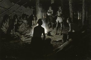 Rada francouzských průzkumníků s indiány od Frederic Remington