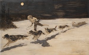 Psi "husky" na zamrzlé dálnici (Talking Musquash) od Frederic Remington