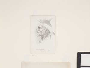 Indiánská hlava, datum neznámé (tužka na bílém papíře) od Frederic Remington
