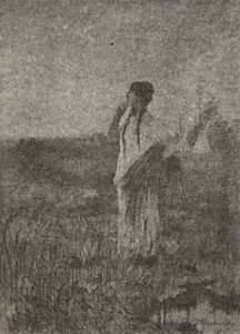 Jako duch, který jde při východu slunce, spatřil kráčející dívku, z The Song of Hiawatha od Henryho Wadswortha Longfellowa (1807-82), hospoda. George G. Harrap und Company Ltd., 1911 od Frederic Remington
