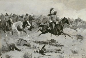Rushing Red Lodges Passed through the Line, c.1900 od Frederic Remington