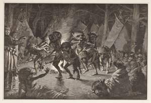 Buffalo Dance, z Harpers Weekly, hospoda 1887 od Frederic Remington