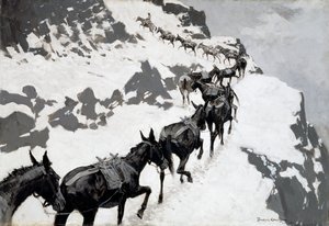 The Mule Pack (Red-Vlak mířící do Stříbrných dolů, Colorado) 1901 od Frederic Remington