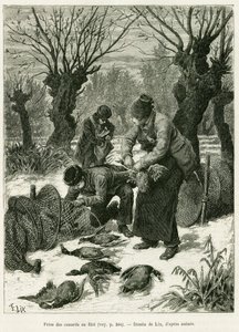 Chytejte kachny do sítě. Rytina od Lixe, k ilustraci příběhu A Through Alsace and Lorraine, v roce 1887, Charles Grad, německý zástupce, v tour du monde 1888, režie Edouard Charton (1807-1890), Hachette, Paříž. od Frederic Theodore Lix