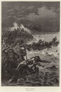 Combat de Quiberon. Stoupenci Chouannerie a povstání Vendee pokoušející se uprchnout republikánskými silami u Quiberonu, Francie, Francouzská revoluce od Frederic Theodore Lix