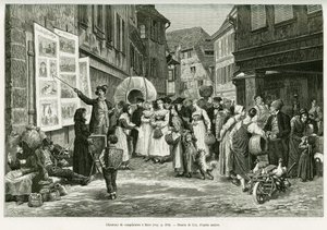 Lament zpěvák v ulicích Barr. Rytina od Lixe, k ilustraci příběhu A Through Alsace and Lorraine, v roce 1887, Charles Grad, německý zástupce, v tour du monde 1888, režie Edouard Charton (1807-1890), Hachette, Paříž. od Frederic Theodore Lix