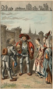 Populární píseň: „Byla to Anna Bretaňská““. Francouzská královna Anna Bretaňská (1477-1514), přijíždějící do Rennes, dostává kytici verbeny. Ilustrace Frederica Theodora Lixe (1830-1897) v „“Dětské písně a kolečka z provincií Francie““ od Frederic Theodore Lix