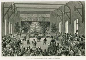 Vánoční strom v provozovně Dietsch. Rytina od Lixe, k ilustraci příběhu A Through Alsace and Lorraine, v roce 1887, Charles Grad, německý zástupce, v tour du monde 1888, režie Edouard Charton (1807-1890), Hachette, Paříž. od Frederic Theodore Lix