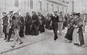 Jeptišky pod ochranou republikánů během revoluce (litografie) od Frederic de Haenen