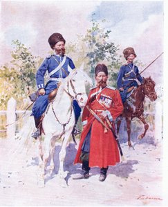 Ruští vojáci kolem roku 1900 (barevné lito) od Frederic de Haenen