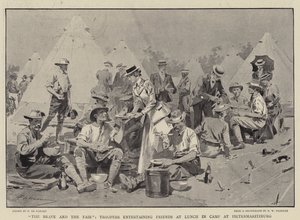 Odvážní a spravedliví, vojáci baví přátele při obědě v táboře v Pietermaritzburgu od Frederic de Haenen