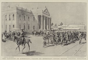 Garrison of Kimberley, přehlídka pušek Kimberley před plukovníkem Kekewichem od Frederic de Haenen