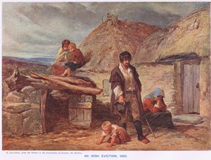 An Irish Eviction, ilustrace z Cassellovy „Ilustrované historie Anglie“, publikované kolem roku 1910 (barevné lito)
