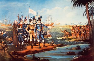 Přistání Kryštofa Kolumba v Novém světě (olej na plátně) od Frederick (attr. to) Kemmelmeyer