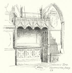 Chaucerova hrobka, Westminsterské opatství (litografie) od Frederick Adcock