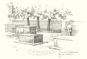 Hřbitov sv. Olava, Silver Street (litografie) od Frederick Adcock