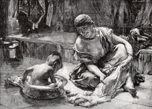 Dětská koupel, Egypt od Frederick Arthur Bridgman