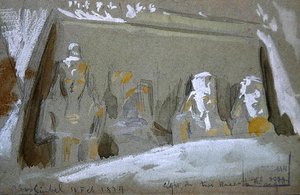 Čtyři kolosální sochy Ramesse II ve Velkém chrámu v Abu Simbel od Frederick Arthur Bridgman