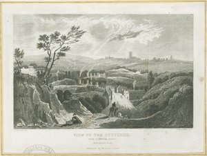Burslem - View of the Potteries: rytina, nd [c 1830] od Frederick Calvert