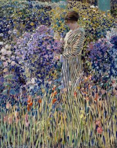 Žena v zahradě, cca 1912, obraz Frederick Carl Frieseke (1874-1939), olej na plátně, 81x65 cm