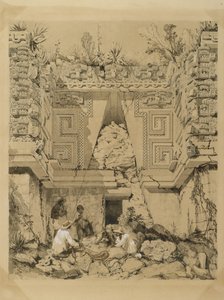 Archway, Casa del Gobernador, Uxmal, Yucatan, 1843 (sépiový inkoust a praní na tkaném papíře) od Frederick Catherwood