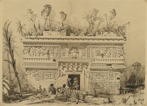 Las Monjas, Chichen Itza, Yucatan, 1843 (sépiový inkoust a praní na tkaném papíře) od Frederick Catherwood