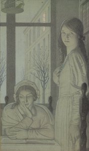 Interiér - Večer, 1915 (tužka, wash a kvaš) od Frederick Cayley Robinson