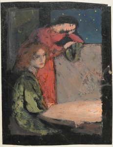 Dvě dívky u stolu Pozor na hvězdnou noc, 1905 (tempera na kartě) od Frederick Cayley Robinson