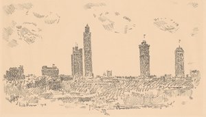 New York Skyline, temné budovy, 1918. od Frederick Childe Hassam