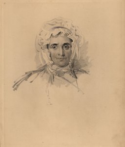 Portrét matky sira Thomase Lawrence Lucy Readové těsně před smrtí. V klobouku a šatech s vysokým výstřihem. Ručně tónovaná rytina Fredericka Christiana Lewise podle ilustrace sira Thomase Lawrence z P.G. Patmore