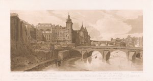 Pohled na Pont au Change, Theater de la Cite, Pont Neuf a věznici Conciergerie