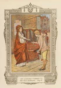 "Paní Siddonsová se obrátila, aby zaplatila svým nosičům" (barevná litografie) od Frederick Colin Tilney