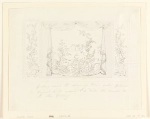 Kresba, Královský pavilon, Brighton, Modrý (jižní) salonek, návrh výzdoby stěn, cca 1820 od Frederick Crace