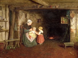 Očekávání: Interiér chalupy s matkou a dětmi, 1854