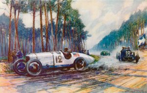 První úspěch Ameriky v Grand Prix nastal, když Duesenberg Jimmyho Murphyho uspěl v Le Mans v roce 1921 (barevné lito).