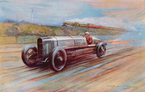 12válcový Sunbeam s aerodynamickým motorem, který proslavil K Lee Guinness v Brooklands a nejrychlejší auto roku 1922 (barva litho)