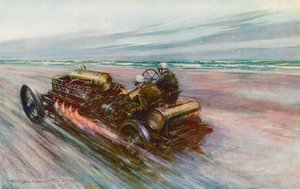 Slavná "200" Darracq, se kterou Sir Algernon Guinness, Bart, dosáhl v roce 1908 rychlosti 120 mph (barevné lito)