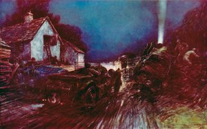 Historická havárie v White House Corner ve 24hodinovém závodě v Le Mans, po této havárii pokračovalo jedno poškozené Bentley, aby vyhrálo (barva litho)