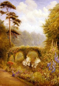 Lilie a Delphiniums, Golden Hill Park, Londýn (akvarel na papíře)