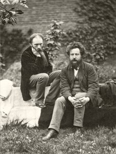 Portrétní fotografie sira Edwarda Burne-Jonese (1833-98) a Williama Morrise (1834-96) od Fredericka Hollyera (1837-1933) (sépiová fotografie)
