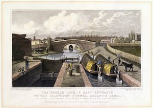 Dvojitý zdymadlo a východní vchod do Islingtonského tunelu, Regents Canal, 1827