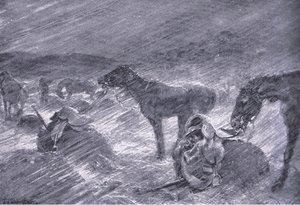 Jihoafrická krupobití, z After Pretoria: The Guerilla War vydané Harmsworth Bros Limited, 1901 od Frederick Judd Waugh