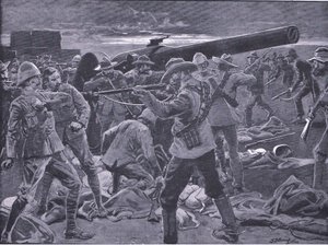 Útok na Gun Hill: z knihy After Pretoria: The Guerilla War, kterou vydalo nakladatelství Harmsworth Bros Limited v roce 1901. od Frederick Judd Waugh