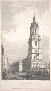 St. Magnus, London Bridge, rytina John Henry Le Keux (1783-1846) od Frederick Mackenzie
